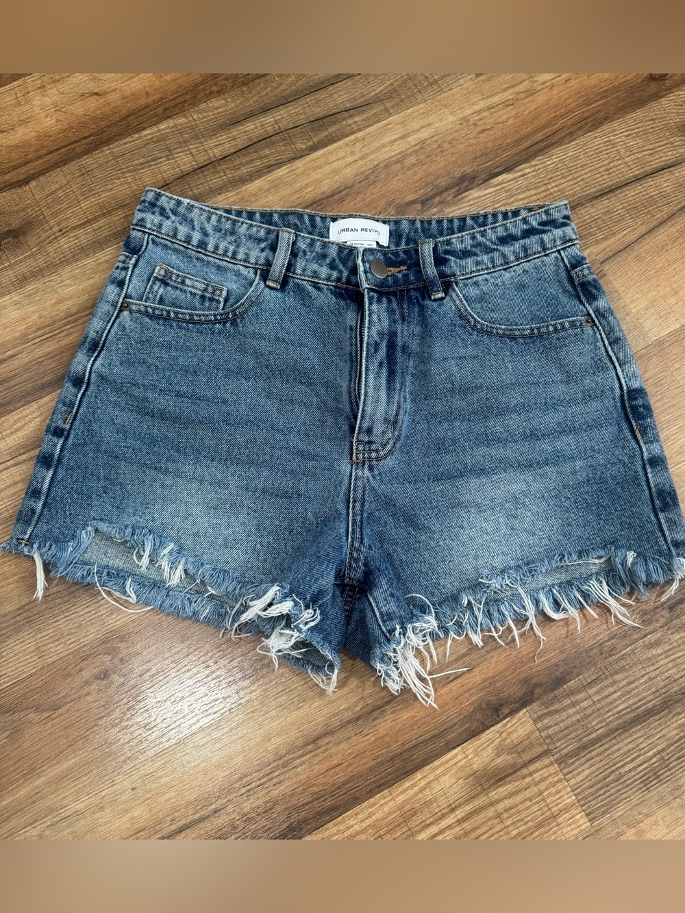 Urban Revivo Distressed High-Rise Blue Denim Shorts